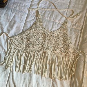 GUESS Cream Fringe  Crop Top sz XS